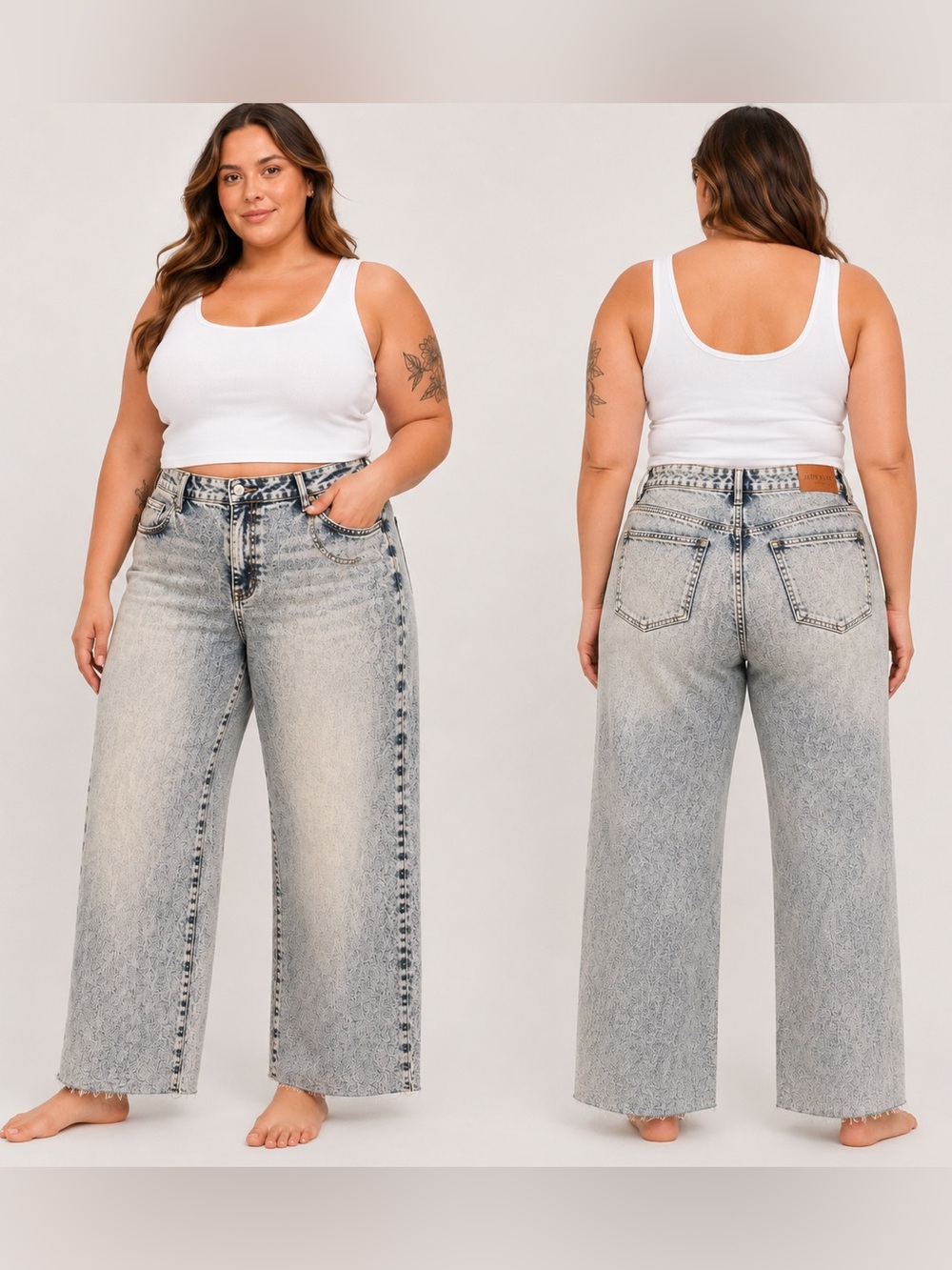 Judy Blue Wide Leg Jeans | High Rise | Acid Wash | Raw Hem | Size 18W | NWT